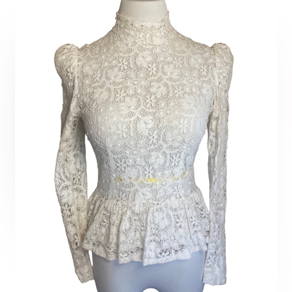 Vintage Lace Peplum Top with Puffed shoulders - Picture 1 of 15